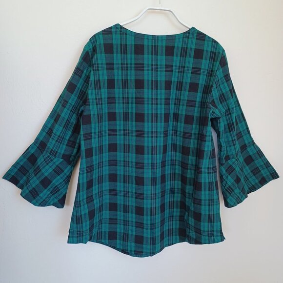 Draper James Plaid Blouse Green Tartan Ruffle Detail Womens size Small - Picture 3 of 11